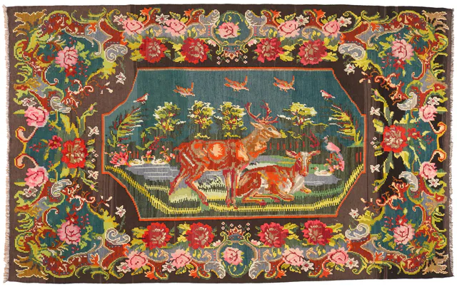 Caucasian kilim deer design, 310 × 195 cm
