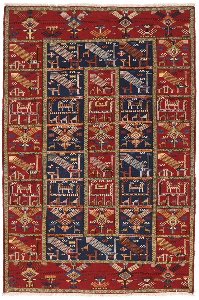 Kilim Fars Sumak in Red, 237 × 160 cm