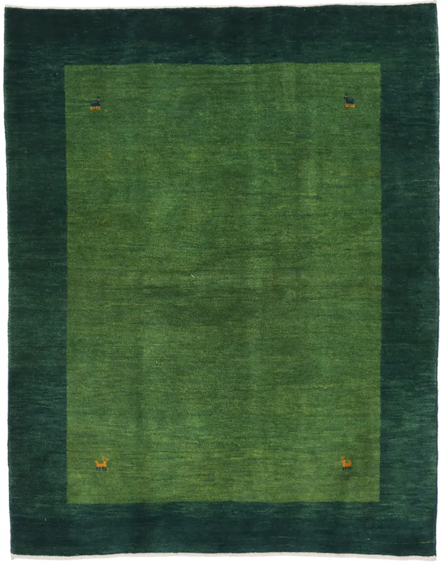 Gabbeh rug in dark green, 199 × 157 cm