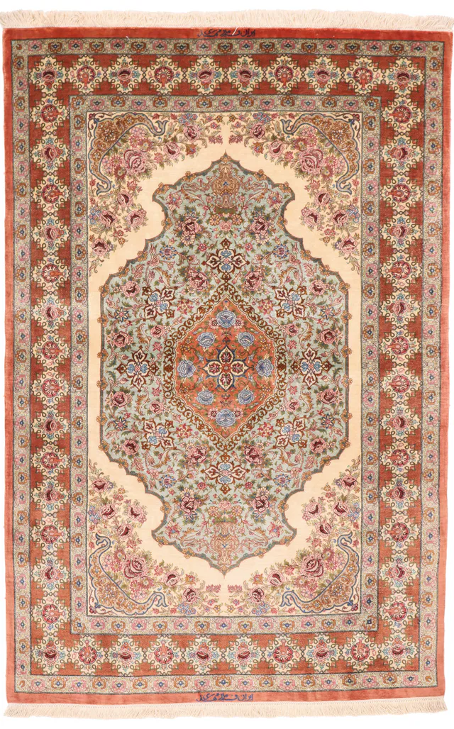 Qum Silk signed Persia Qum Mir Mehdi, 156 × 102 cm