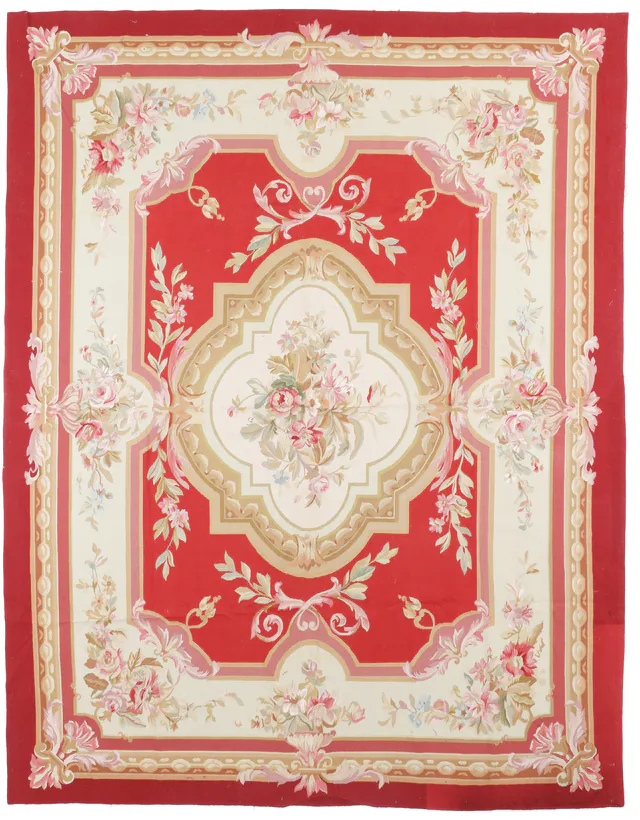 Red & Ivory Aubusson Rug, 302 × 236 cm