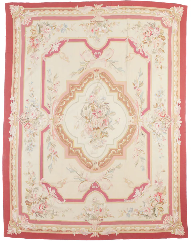 Rose Pink & Beige Aubusson Rug, 296 × 231 cm
