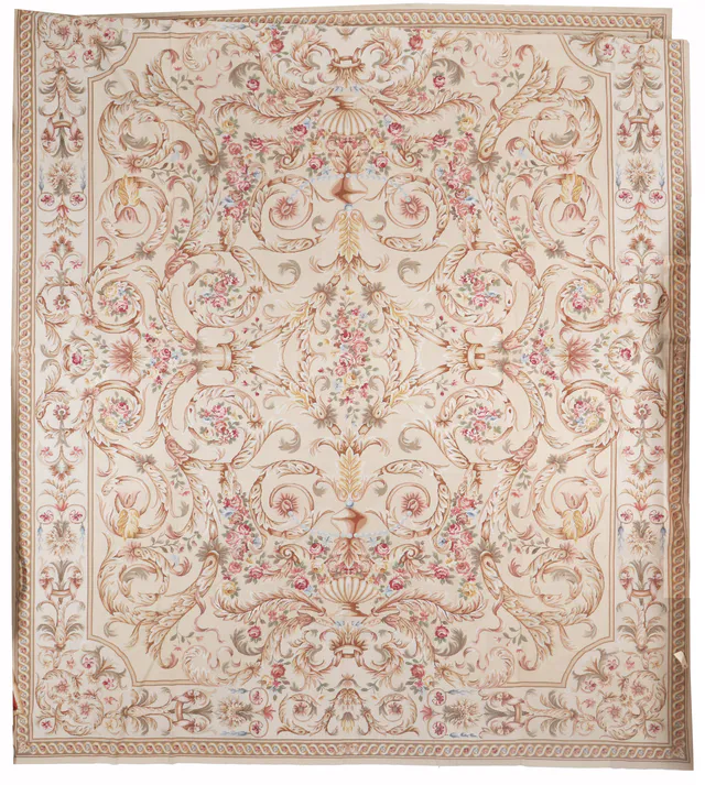 Floral Beige Needlepoint Rug, 455 × 364 cm