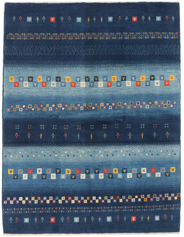 Persian Gabbeh Rug in Monochrome blue, 201 × 155 cm