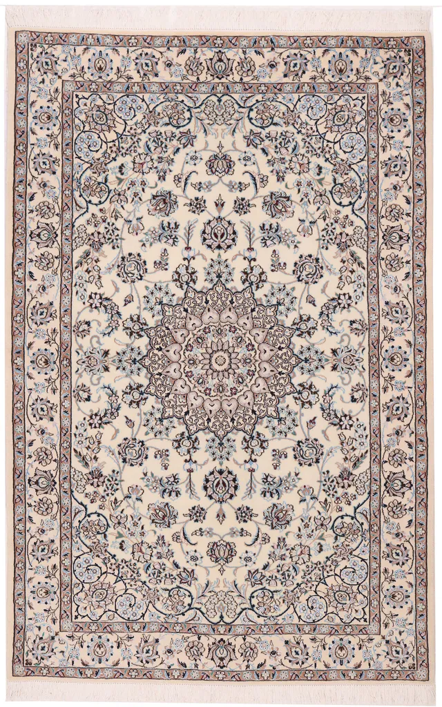 Persian Fine Nain 9 La With Silk Highlights, 204 × 131 cm