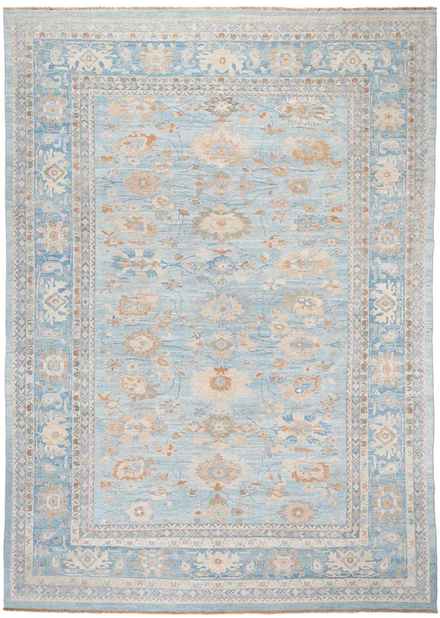 Blue Persian Sultanabad Rug in 13.7 x 9.8, 420 × 300 cm