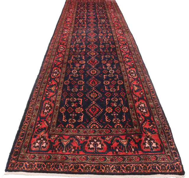 Persian Alamdar runner, 428 × 110 cm