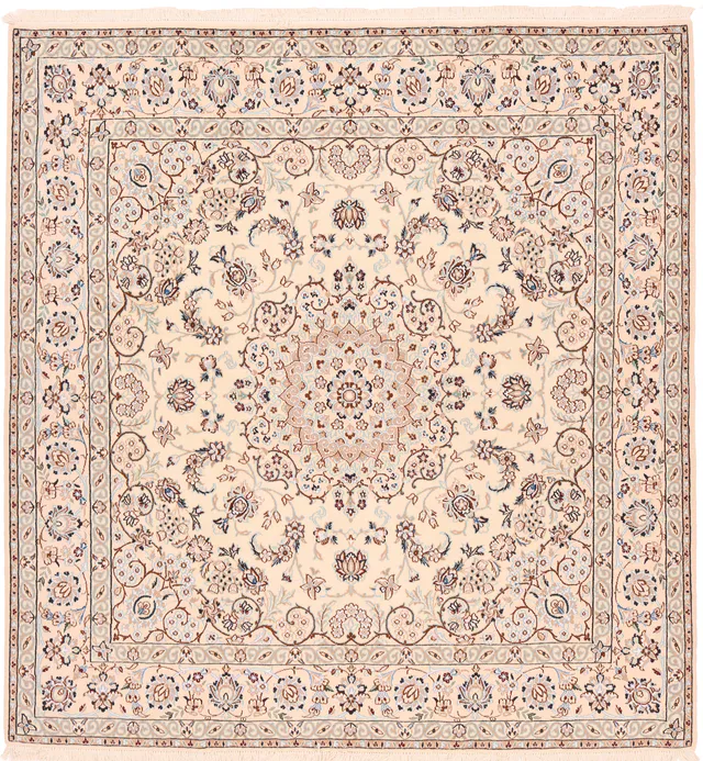 Nain 9la rug with silk highlights, 202 × 195 cm