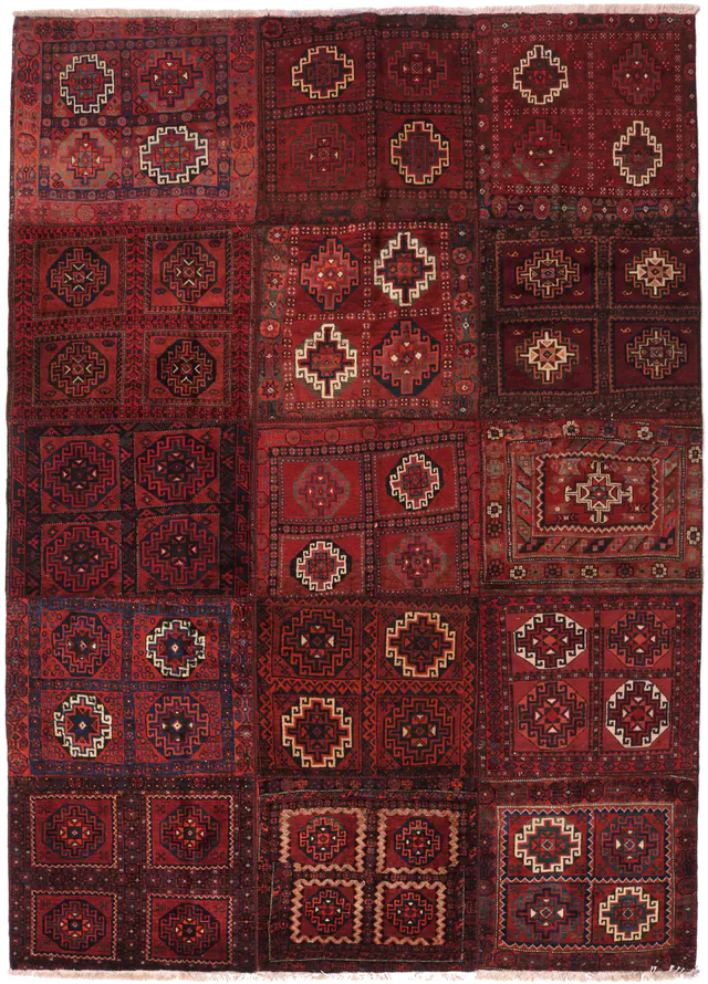 Antique Persian Sirjan patchwork rug – 9'7 x 7, 295 × 213 cm