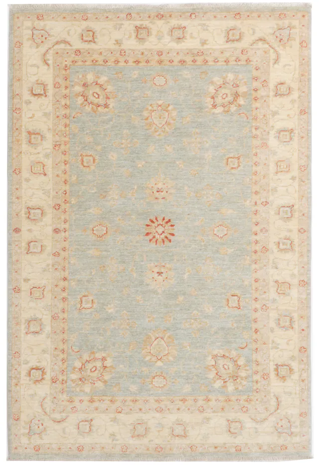 Garous Ziegler Rug in Blue with Beige Border, 179 × 120 cm