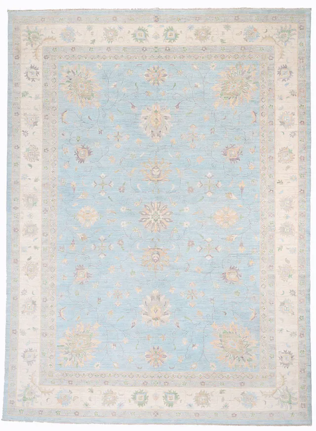 Garous Design Rug in Beige Border & Blue, 402 × 295 cm