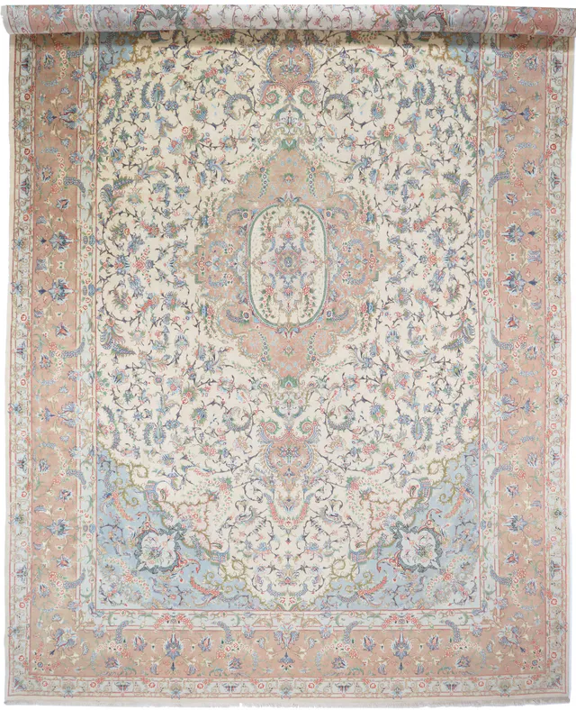 Tabriz Fine 50RAJ Beige Wool with Silk highlights, 600 × 390 cm