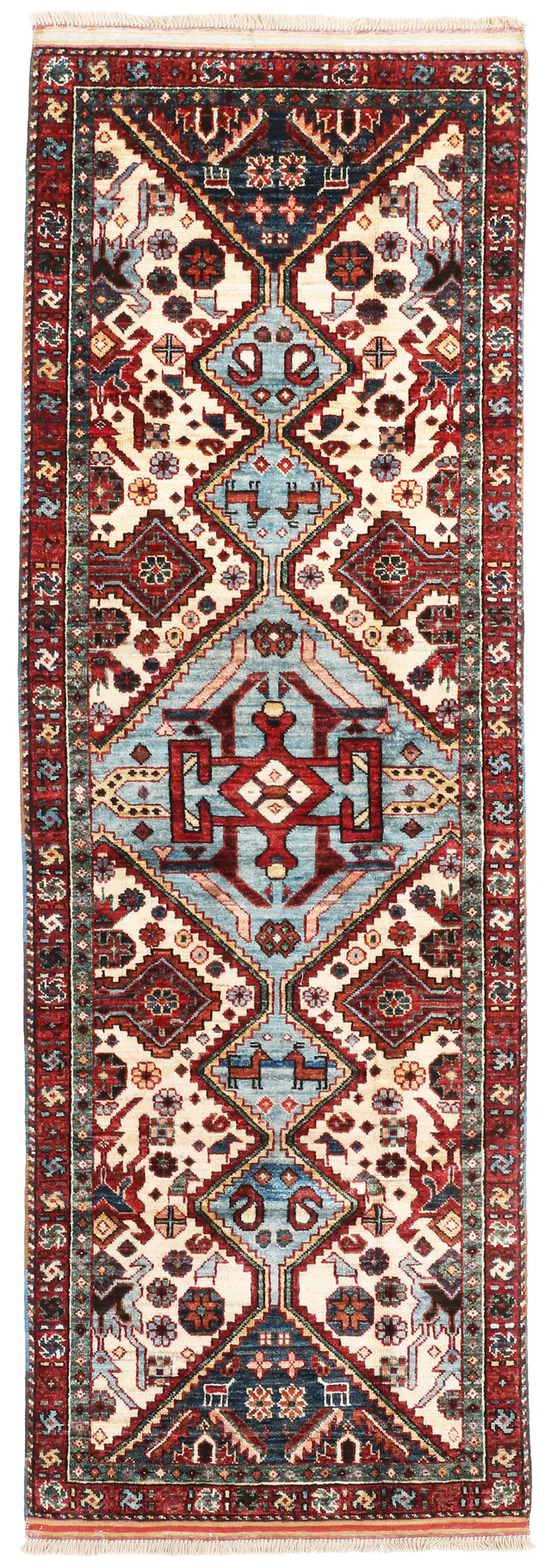 Fine Shirvan Design Runner – Beige and Blue, 212 × 75 cm