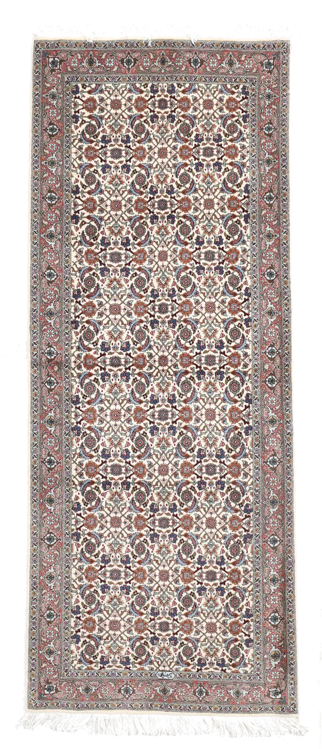 Tabriz Runner with Silk Highlights and Parvizian Signature, 201 × 80 cm