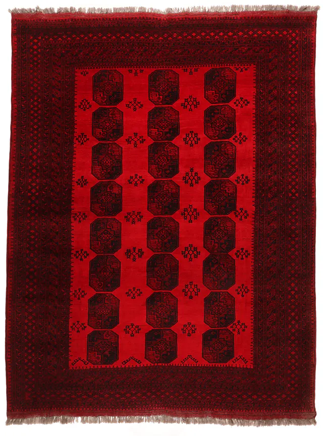 Afghan Hand-Knotted Wool Rug – Traditional Red Design, 397 × 300 cm