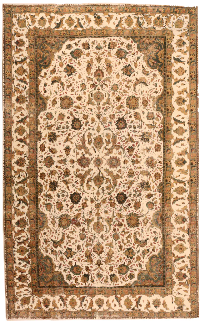 Persian Mashad vintage rug – Brown & Beige, 318 × 196 cm