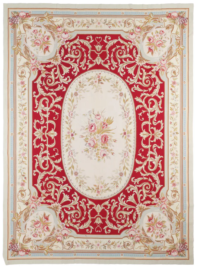 Red Needlepoint Rug in, 369 × 269 cm