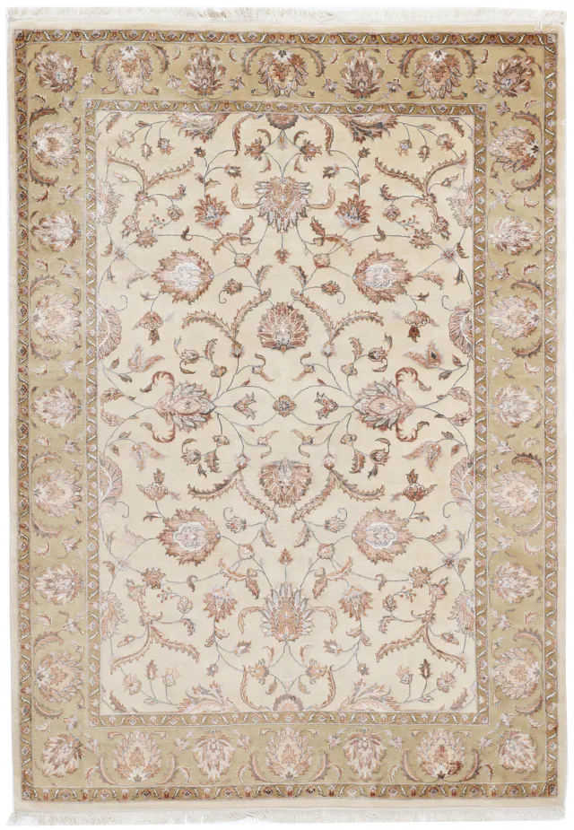 Keshan/Kashan Rug in Yellow/Beige, 244 × 173 cm
