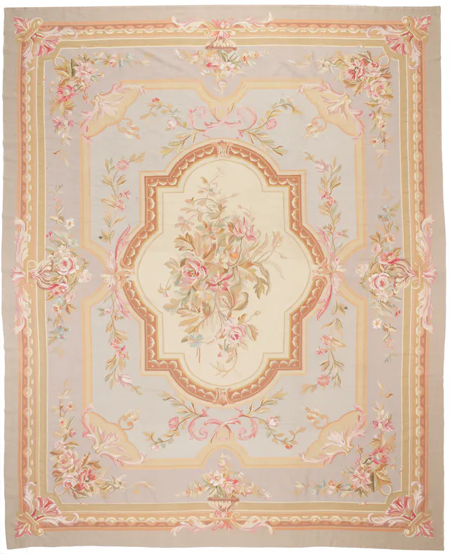 Aubusson Rug Floral – Light Green, 433 × 345 cm