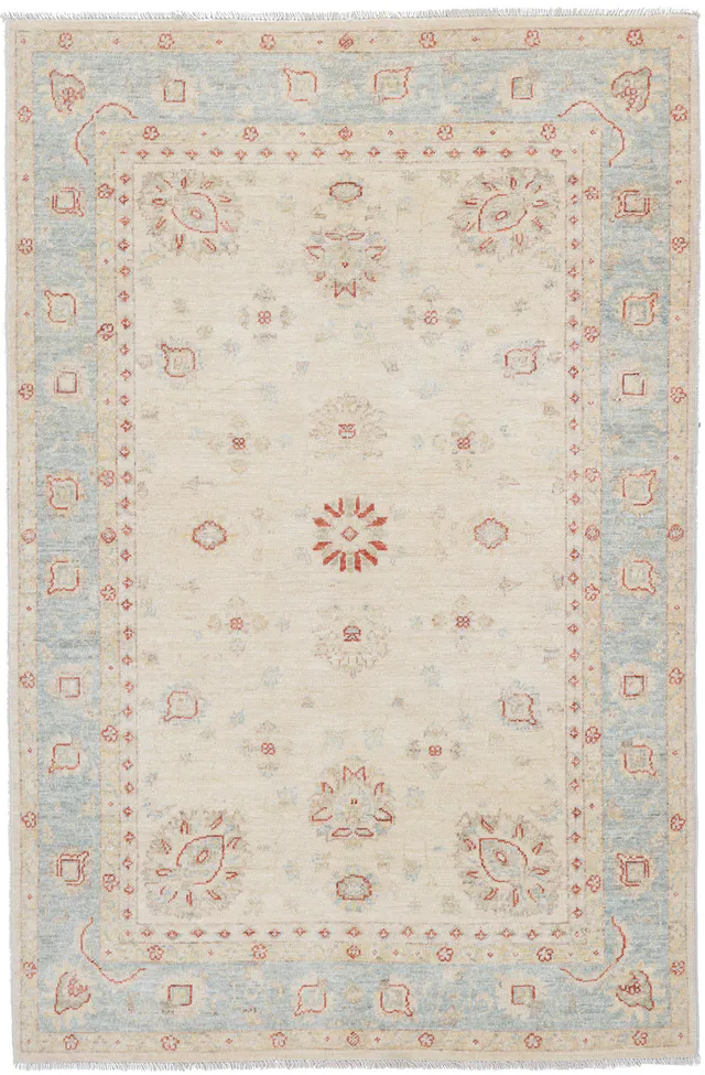 Garous Ziegler Beige Rug in Blue Border, 179 × 116 cm