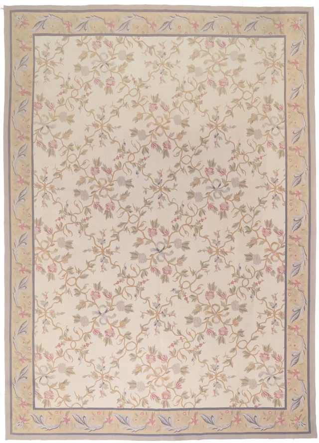 Aubusson Rug with Floral Design All-Over, 377 × 263 cm