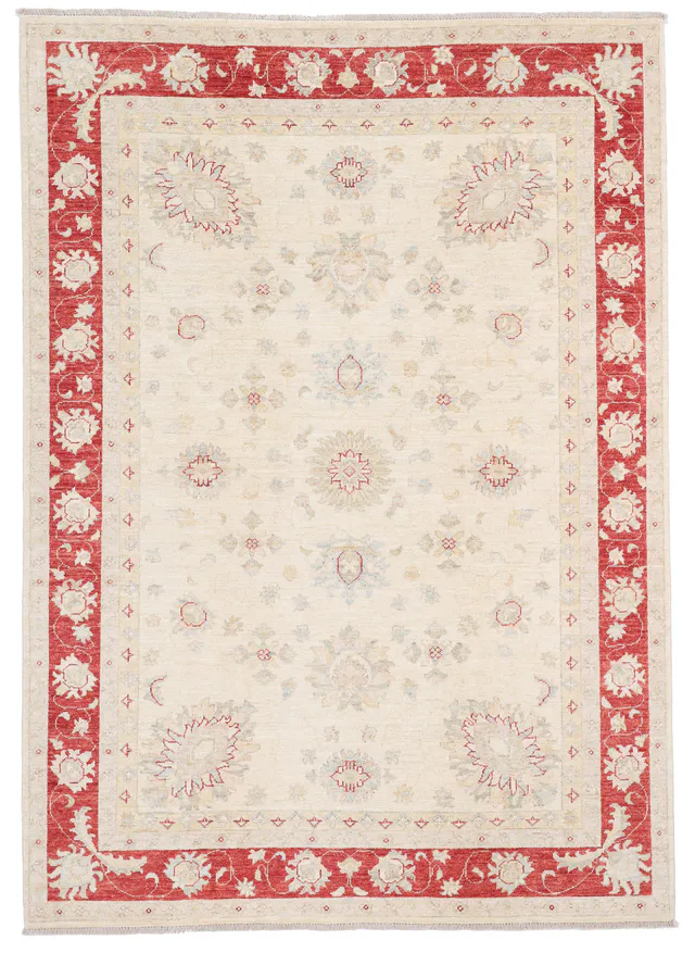 Garous Ziegler Beige Rug in Red Border – 7'7 X 5'6, 235 × 170 cm