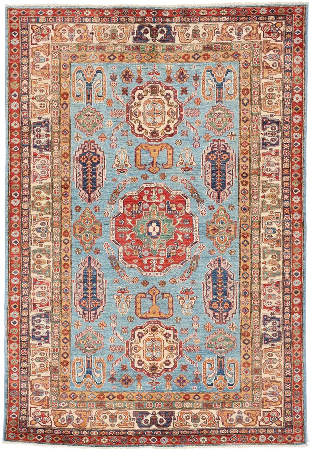 Caucasian Kazak Design Blue Rug in, 244 × 162 cm