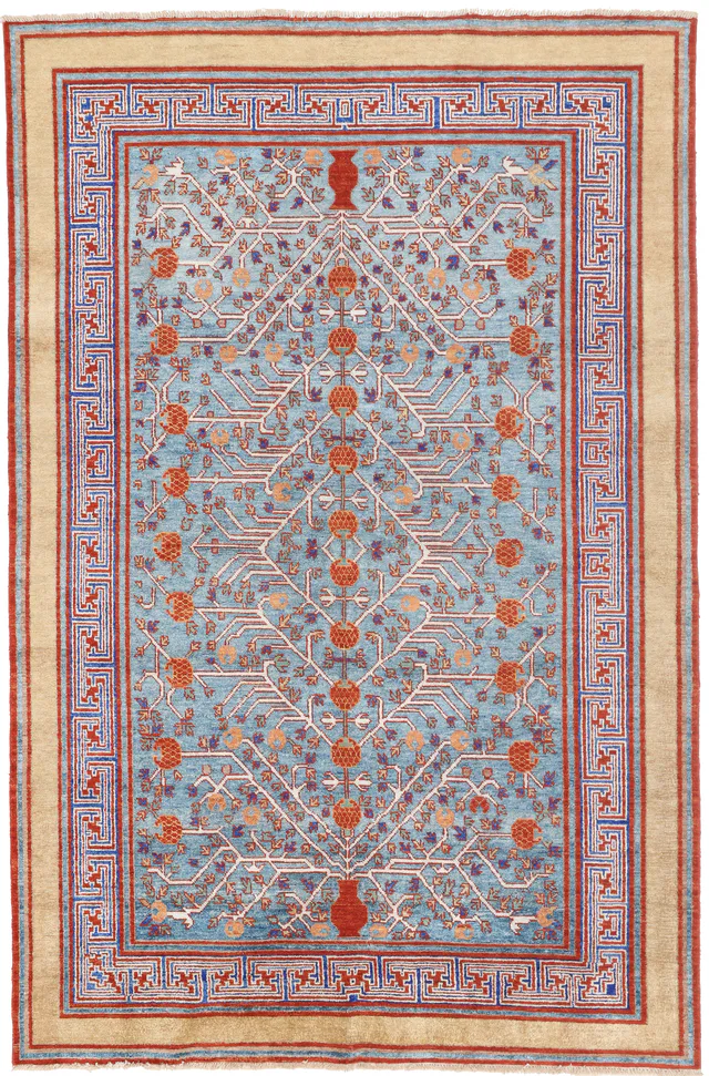 Khotan Samarkand Design Part Silk in Beige border, 255 × 169 cm