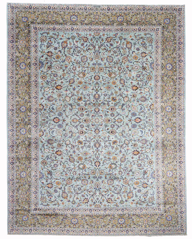 Persian Kashan / Keshan Blue Rug – 13'6 x 10, 415 × 305 cm