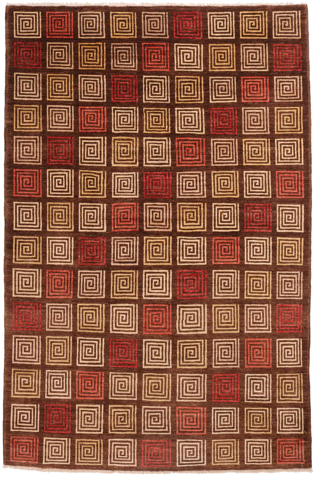 Modern Gabbeh with Red & Beige Square, 294 × 188 cm
