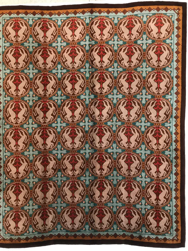 English Rug arts and craft design circa 1930, 380 × 306 cm