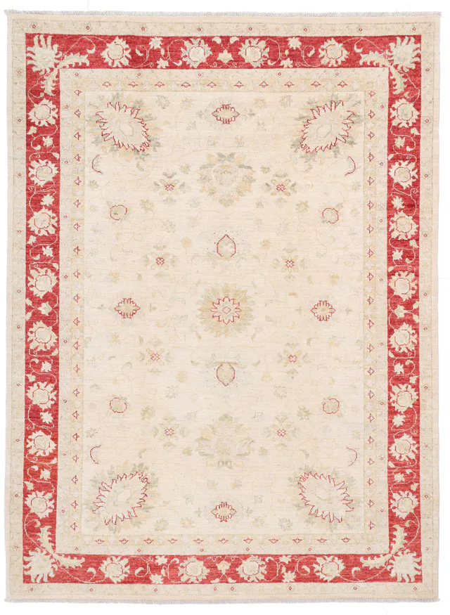 Garous Ziegler Beige Rug in Red Border, 240 × 172 cm