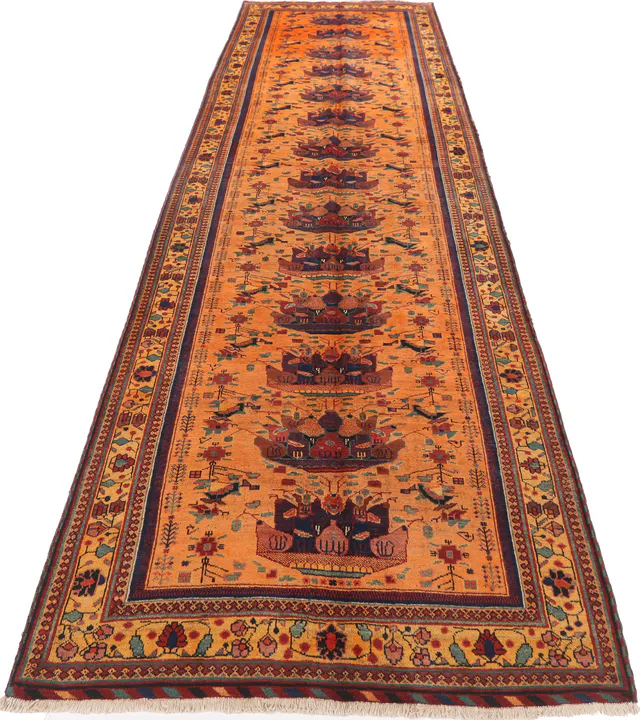 Kurdi Ghouchan Rug Runner – Yellow, 416 × 143 cm