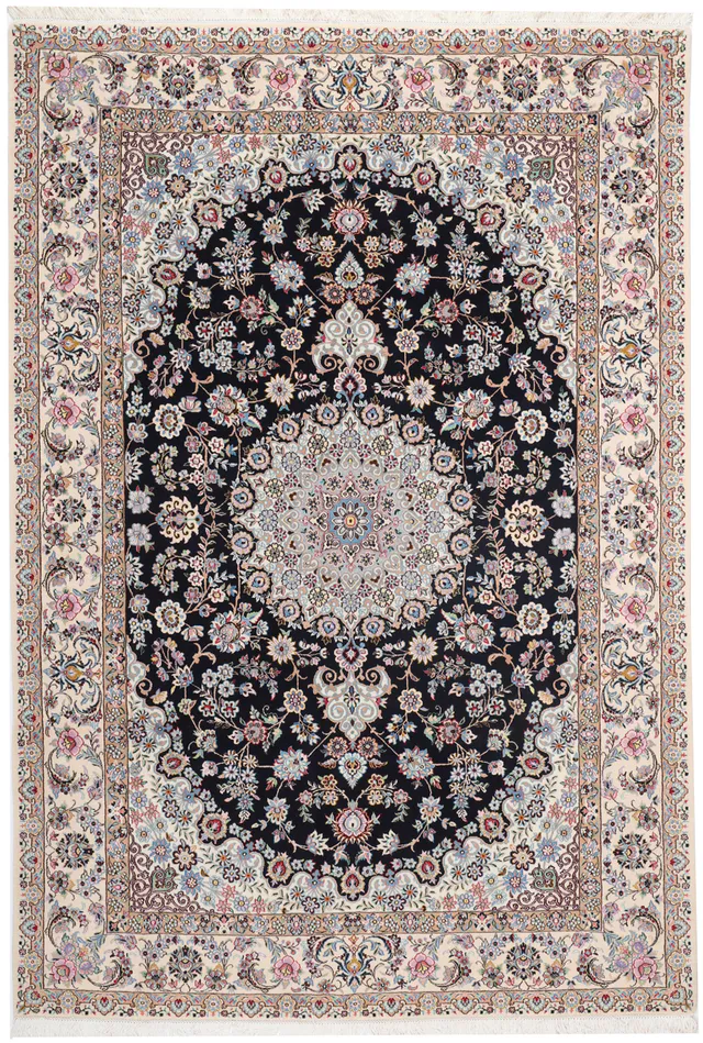 Nain Dark Blue Ground with Silk Highlights, 294 × 200 cm