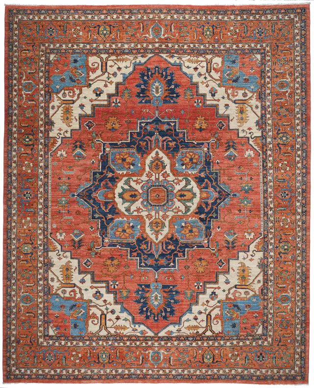 Serapi Design Rug in orange, 454 × 369 cm