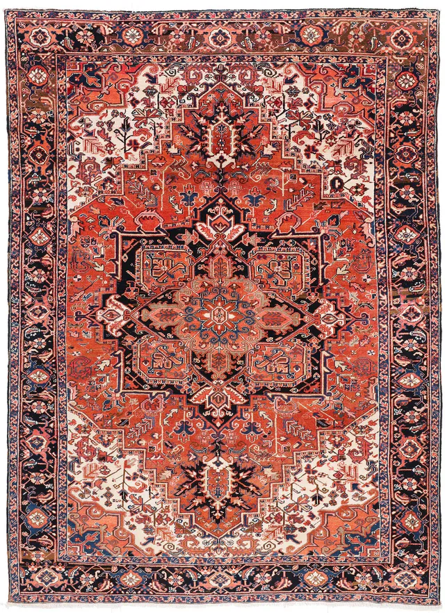 Persian Heriz Rug in Dark Navy Border, 335 × 241 cm