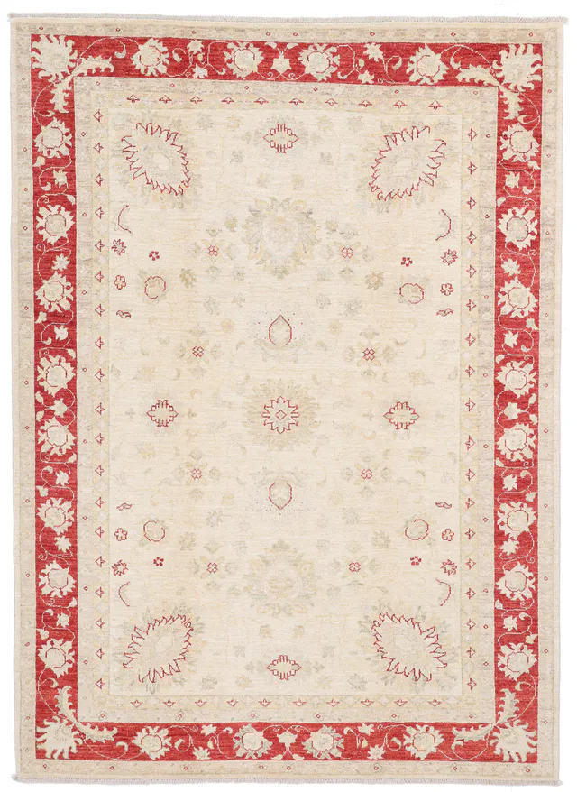 Garous Ziegler Beige Rug in Red Border – 7'7 X 5'6, 234 × 171 cm