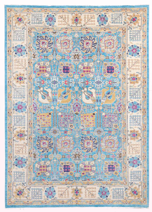 Arts & Crafts Blue Rug – 8'8 x 6, 271 × 183 cm