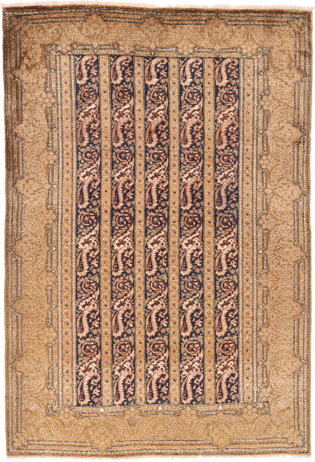 Persian Fine Qum silk – Floral Beige, 157 × 108 cm