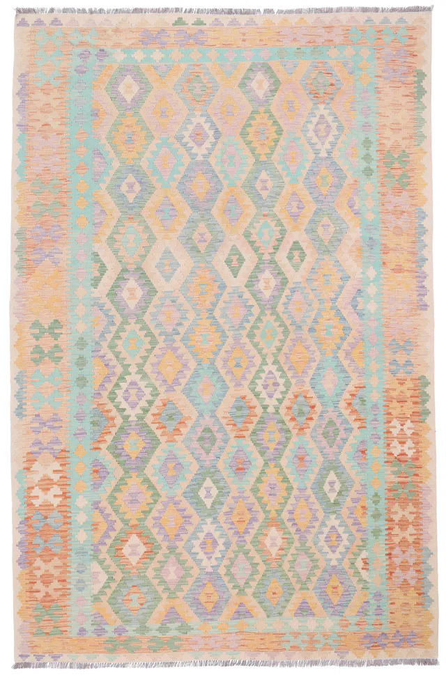 Shirvan Kilim Rug in orange border, 306 × 200 cm