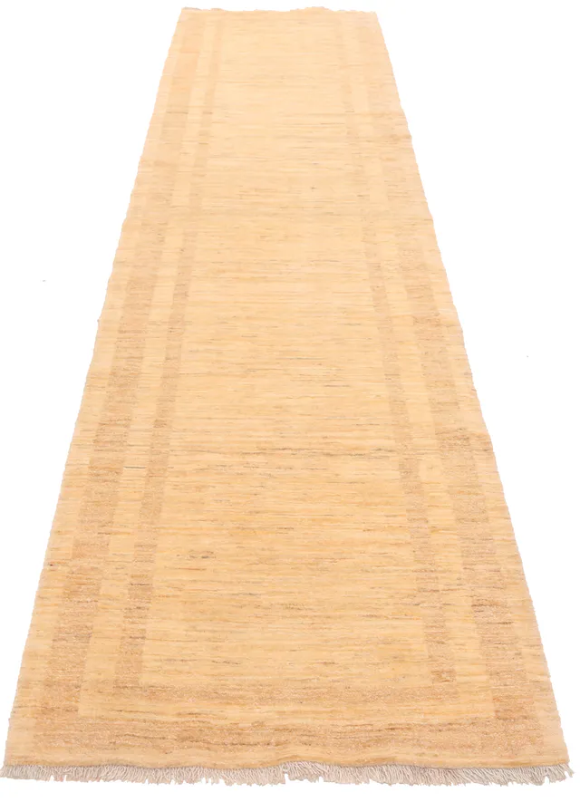 Persian Gabbeh Runner Rug – Beige, 373 × 86 cm