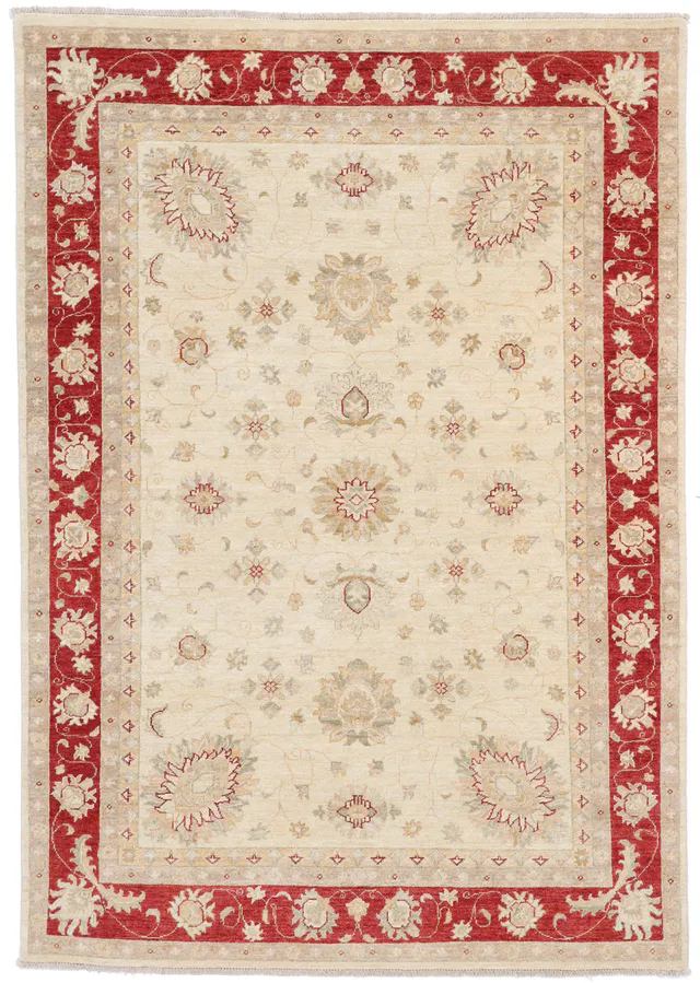 Garous Ziegler Beige Rug in Red Border – 7'8 X 5'5, 239 × 168 cm