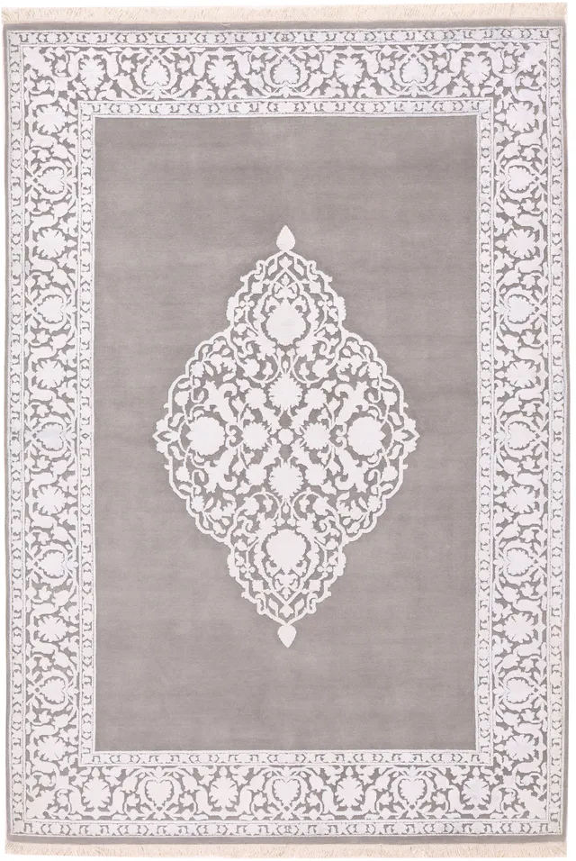 Keshan/Kashan Rug part silk in grey, 240 × 162 cm