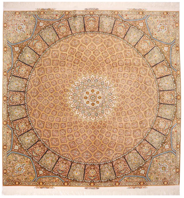 Tabriz silk Persian Gonbad design 100% silk, 250 × 246 cm