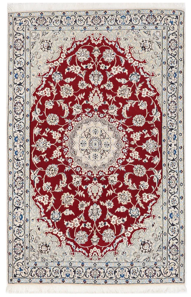 Persian Nain 9 La Rug in Red & Blue, 183 × 116 cm