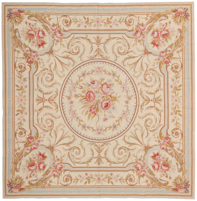 Aubusson rug floral design Square, 210 × 210 cm