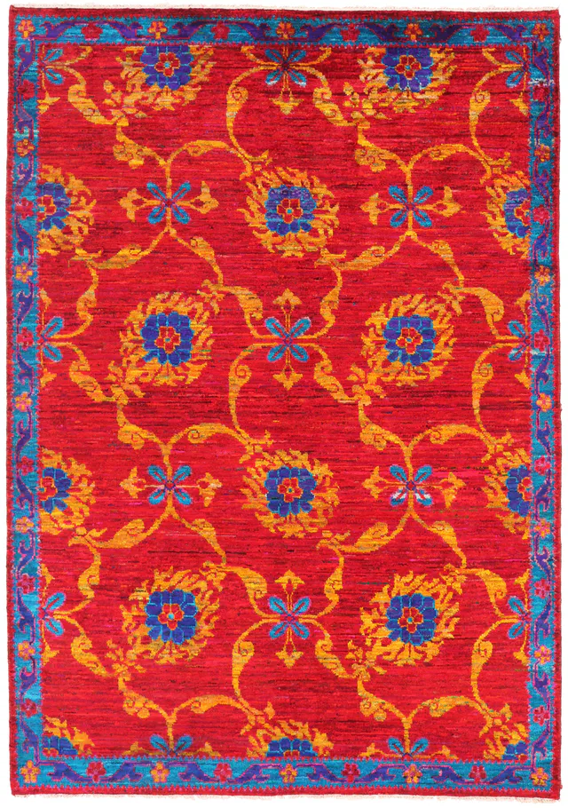 Hand-Knotted Red Sari Silk Rug, 236 × 165 cm