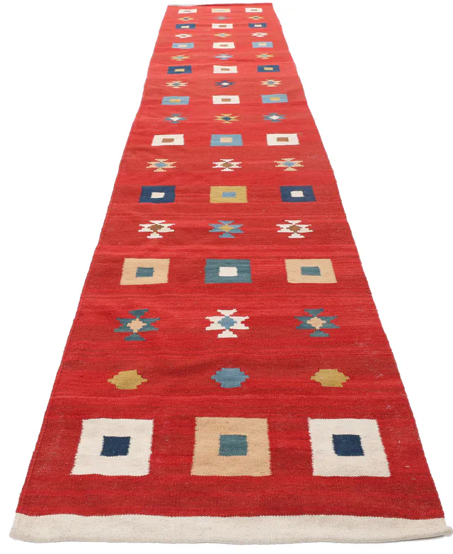 Kashgai Kilim Runner Red, 435 × 84 cm