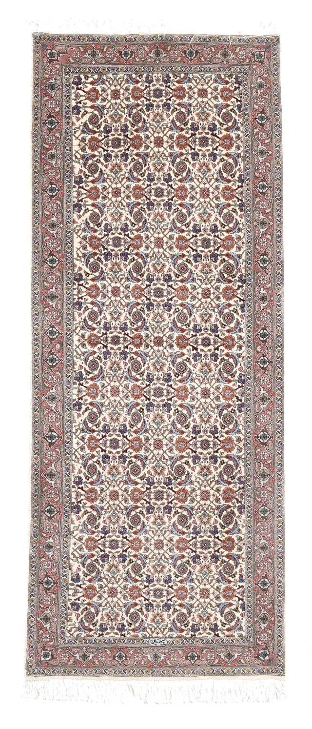 Tabriz Runner with Silk Highlights and Parvizian Signature, 205 × 80 cm