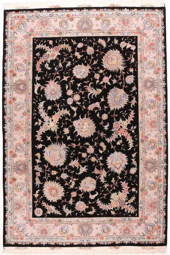 Persian Tabriz Fine on silk foundation with silk highlights Black, 297 × 199 cm